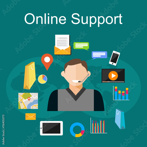 Online support illustration. Flat design illustration concepts for customer support, technical support, consulting, service.   © hanss