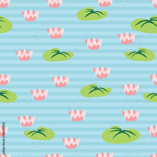 Seamless pattern with lake fulled water lilies.