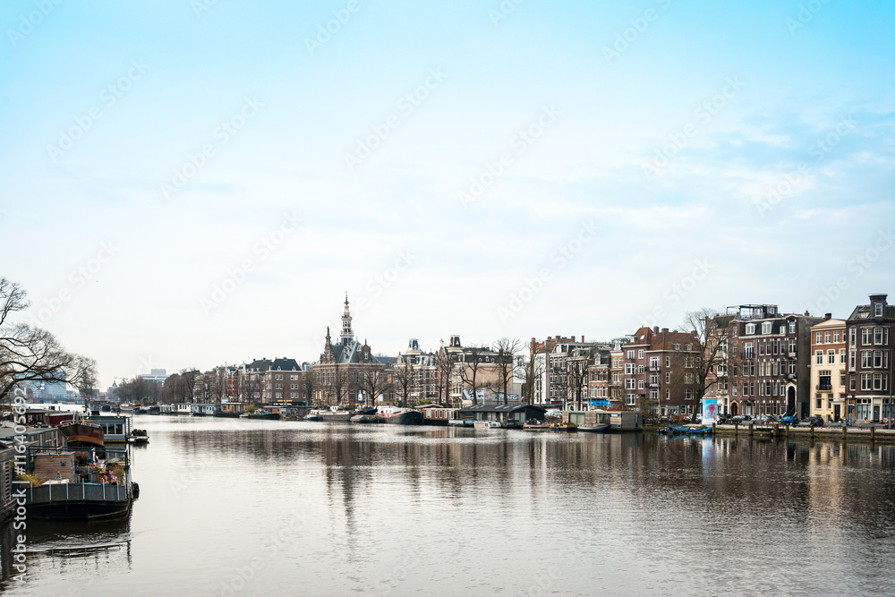 Amsterdam, Netherlands - March 31, 2016 : Beautiful view of Amst