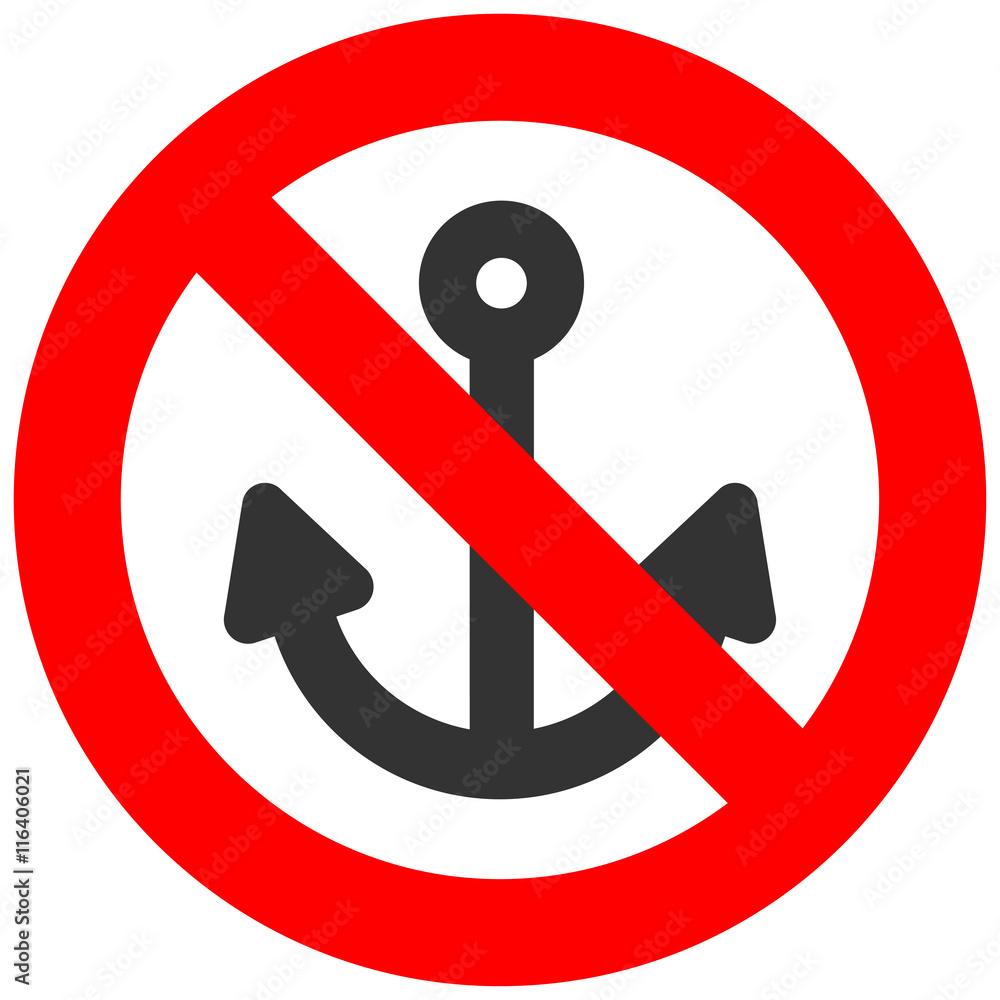 Stop or ban sign with anchor icon isolated on white background. Using anchor is prohibited
