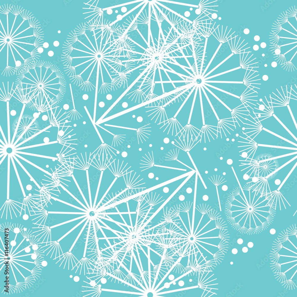 Naklejka premium Seamless pattern with decorative dandelion on spotted background. Vector illustration