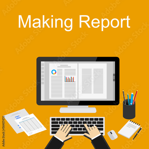 Marketing report illustration. Flat design illustration concepts for business, finance, management, career, business strategy, business statistics, brainstorming, monitoring. 
