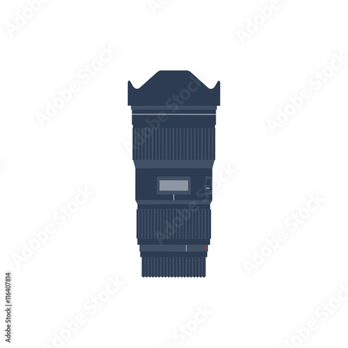 Photography. Photo camera in a flat style with lens. Photoshooting.Photographing equipment.Vector illustration.