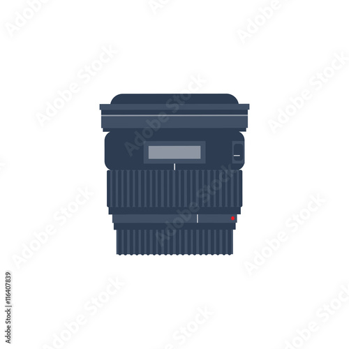 Photography. Photo camera in a flat style with lens. Photoshooting.Photographing equipment.Vector illustration.