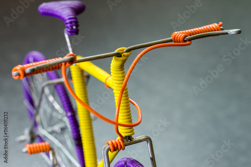 close up of handmade wire frame model bike
