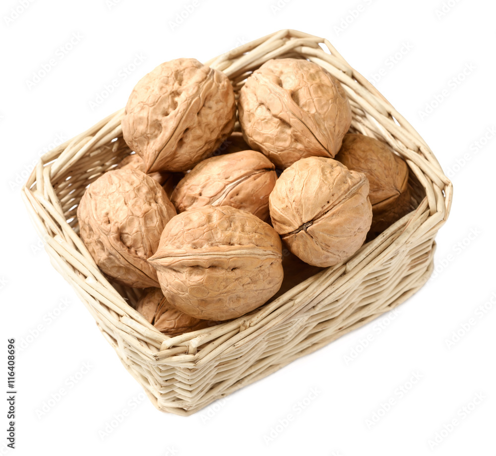 walnuts in the basket, isolated walnuts in the basket, isolated