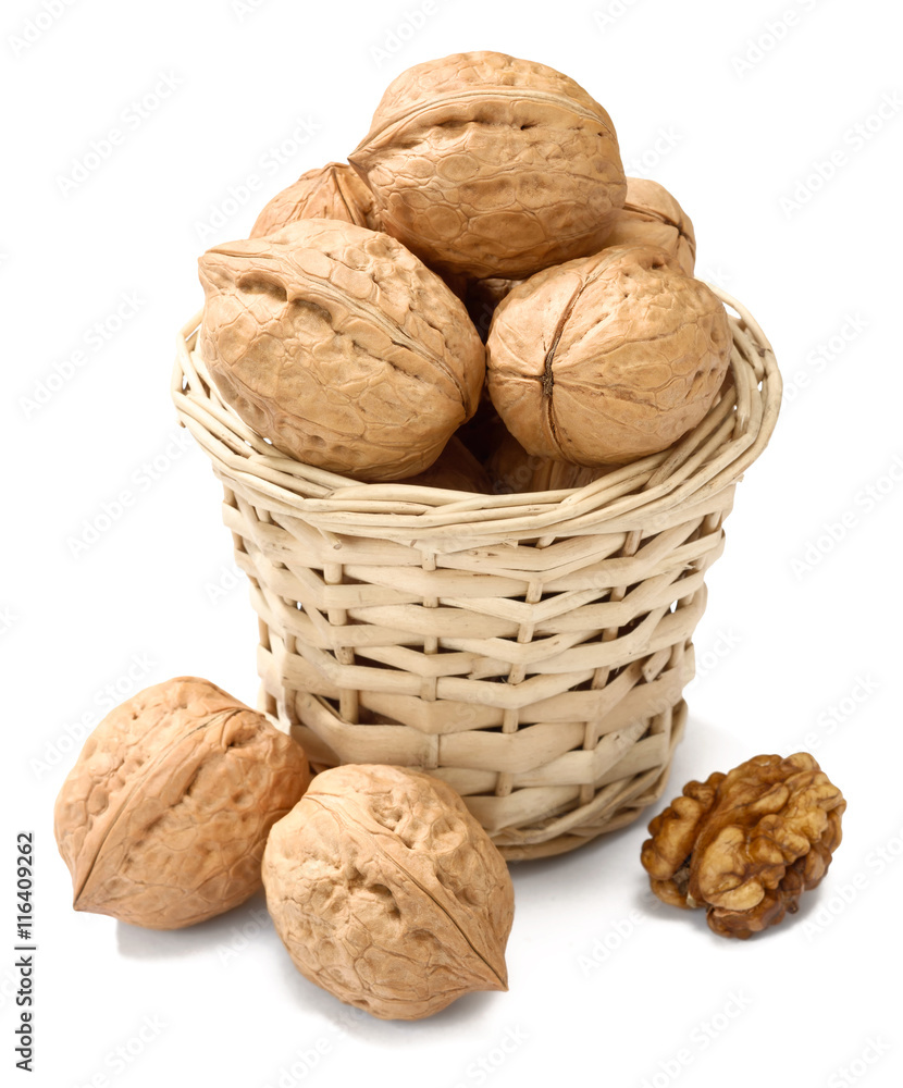 walnuts in the basket, isolated walnuts in the basket, isolated