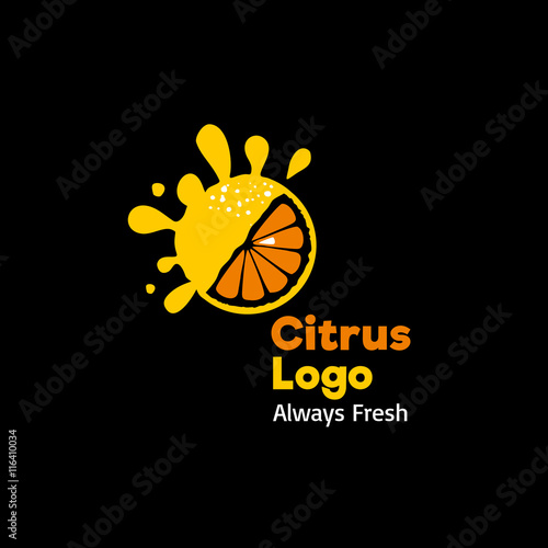Fresh citrus logo. Vector sign on black background.