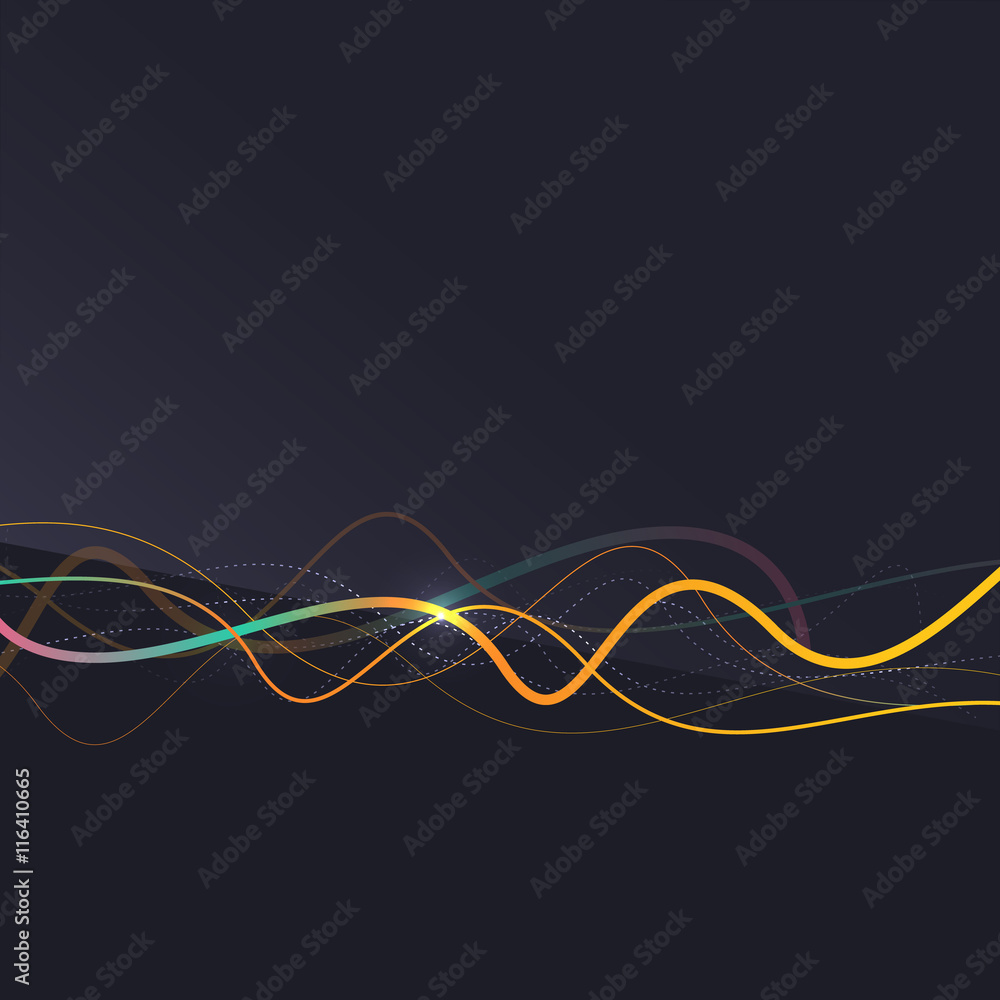 Abstract background. Wavy colorful swirly line on dark backdrop Abstract background. Wavy colorful swirly line on dark backdrop