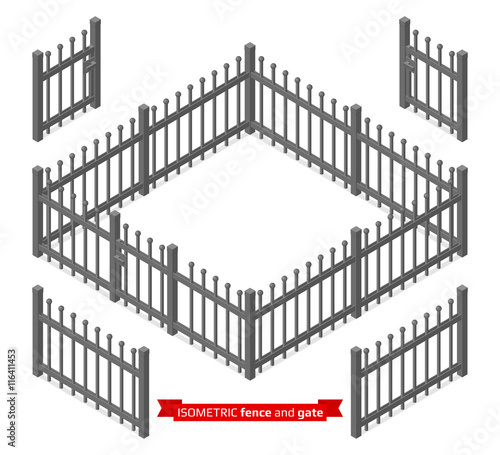 Isometric metal fence and gate