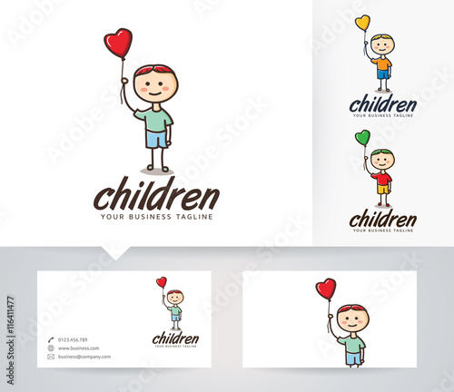 Children vector logo with alternative colors and business card template