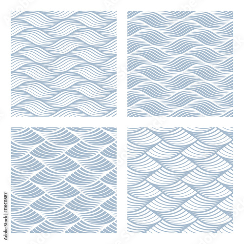 Four sea waves Seamless Patterns