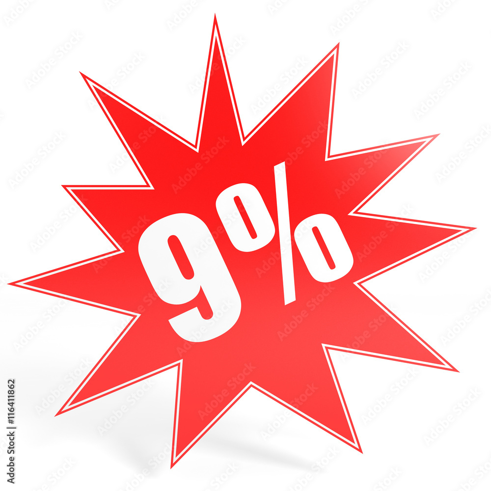 Discount 9 percent off. 3D illustration. Discount 9 percent off. 3D illustration.