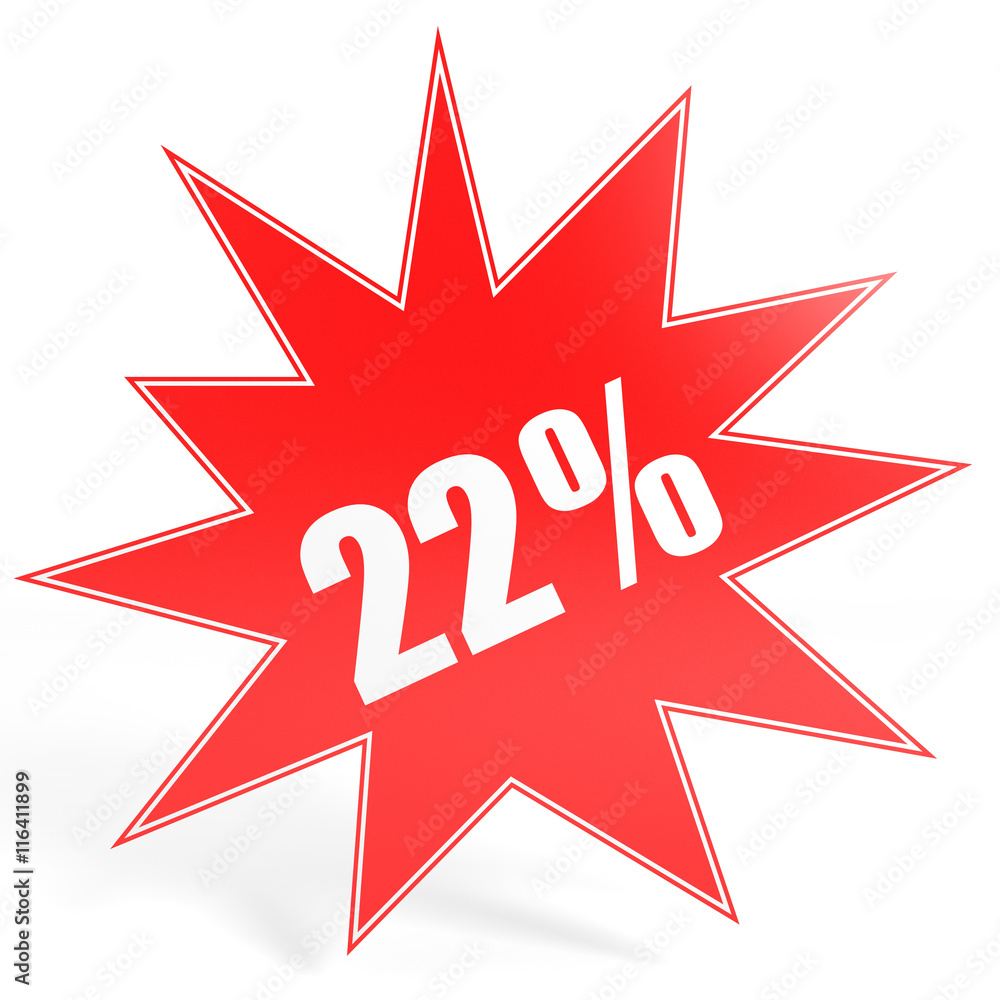 Discount 22 percent off. 3D illustration. Discount 22 percent off. 3D illustration.