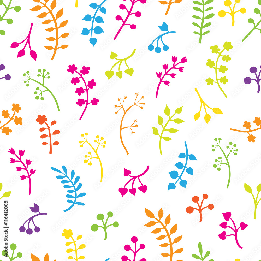 Vector floral seamless pattern with leaves and flowers. Spring o