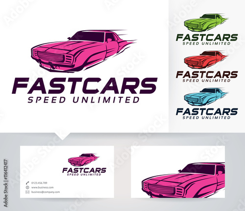 Fast Car vector logo with alternative colors and business card template