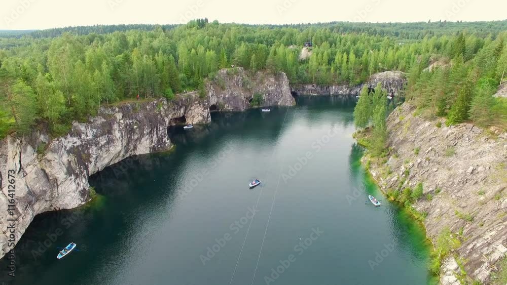 Aerial view of marble canyon with a lake in the middle Aerial view of marble canyon with a lake in the middle