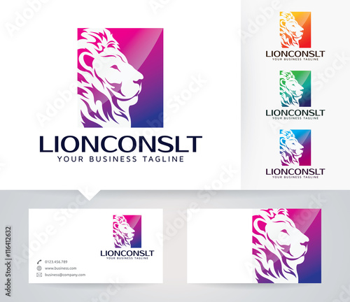 Fototapeta Naklejka Na Ścianę i Meble -  Lion Consulting vector logo with alternative colors and business card template