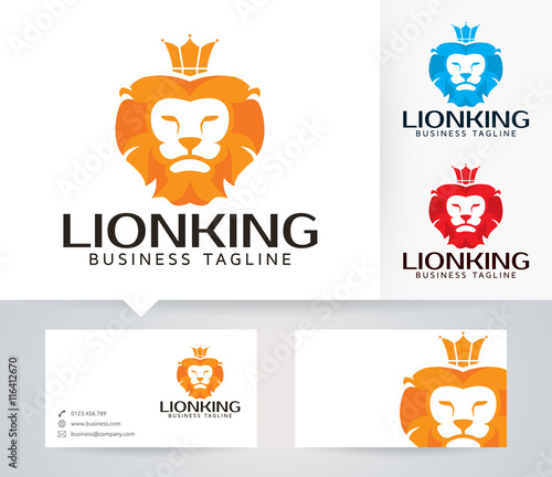 Fototapeta Naklejka Na Ścianę i Meble -  Lion King vector logo with alternative colors and business card template