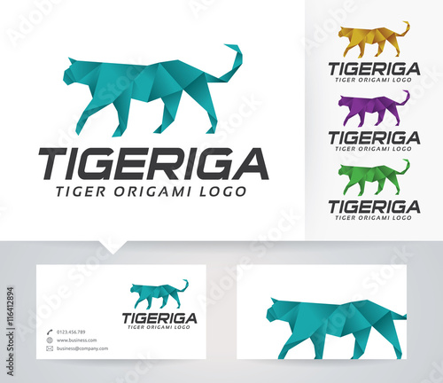 Fototapeta Naklejka Na Ścianę i Meble -  Tiger Origami vector logo with alternative colors and business card template