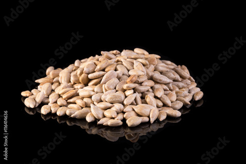 Fotografie Sunflower seed kernels Sunflower seeds on black background