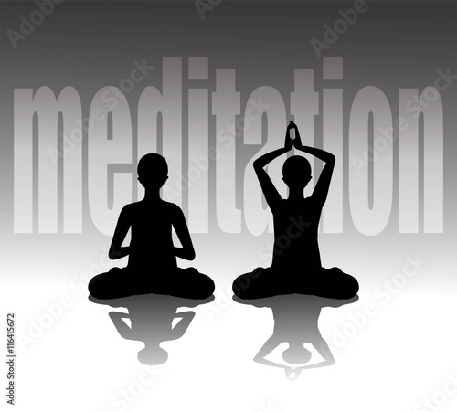 Vector illustration of silhouette practicing yoga, meditating in Lotus Pose