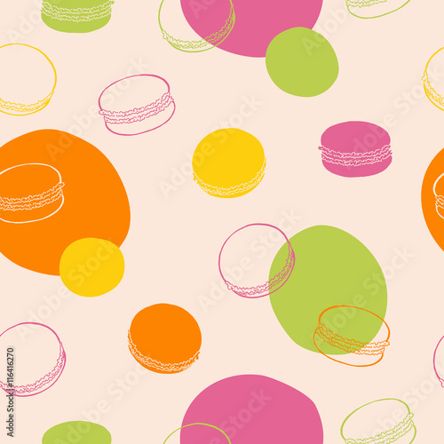 Macaroon seamless pattern sweet food pink green yellow orange color graphic art illustration vector