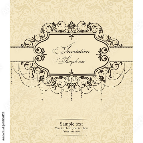 Wedding Invitation card Baroque brown and gold
