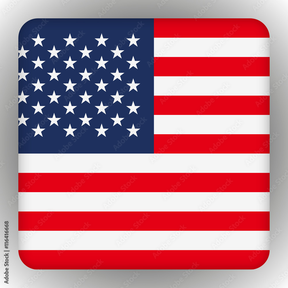 Naklejka premium American United States Flag in glossy square button of icon. USA emblem isolated on white background. National concept sign.