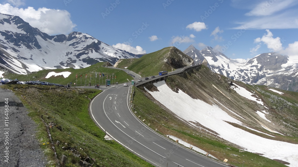 High mountain roads and the Grossglockner mountain in Austria