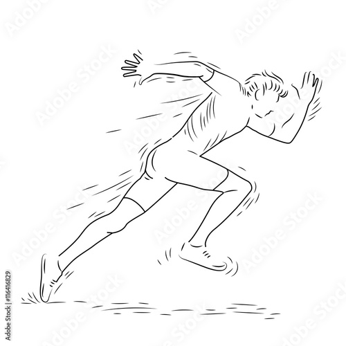 Runner in Action, Runner Sport Motion, Start Concept, Hand Drawn Sketch