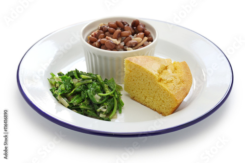 beans and greens with cornbread, southern cooking