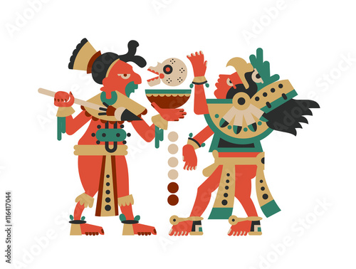 aztec pattern for chocolate package design with warriors on brow
