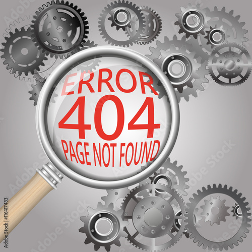 Page not found. 404 error background with magnifying glass. Stock vector