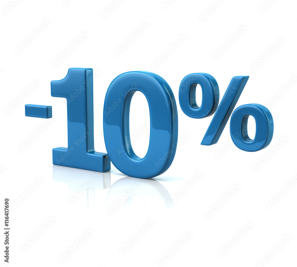 3d illustration of ten percent discount in blue letters 3d illustration of ten percent discount in blue letters