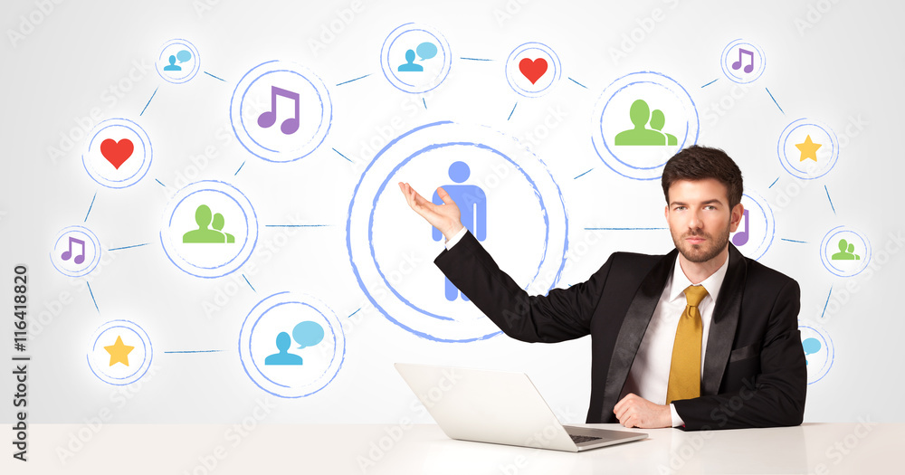 Business man with social media connection background Business man with social media connection background