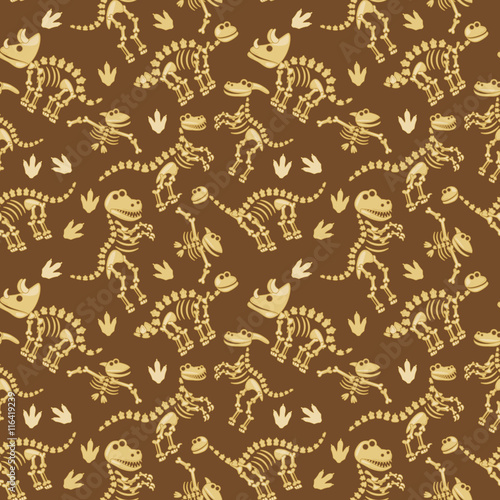 Seamless, Tileable Vector Pattern with Dinosaur Bones and Fossils