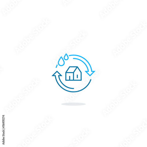 House cleaning services, plumbing repair logo, home water filtering, hygiene icon symbol, water insurance sign, linear design