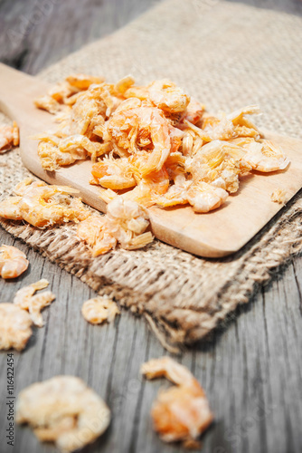 Dried shrimp on wooden filter color style