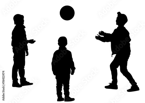 Silhouettes of a little girl and boy on a white background