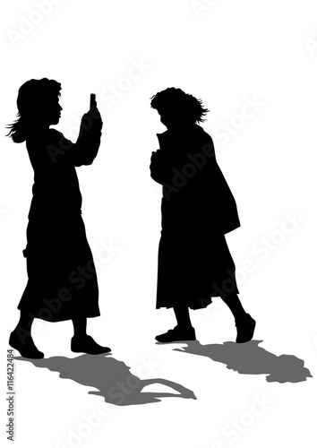 Silhouettes of a little girl on a white background