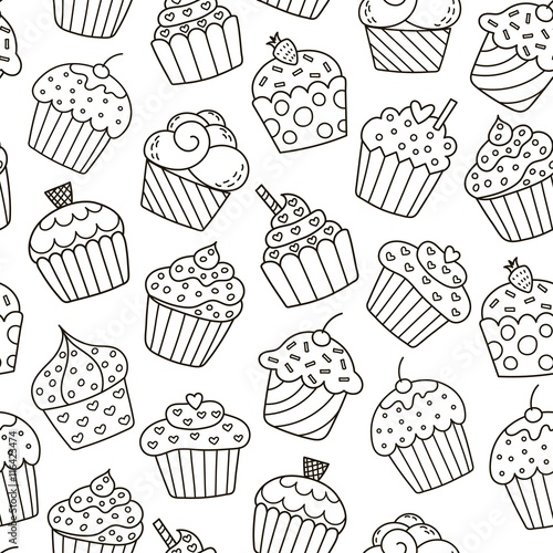 Monochrome cupcakes seamless pattern