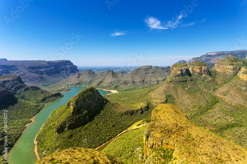Republic of South Africa - Mpumalanga province. Blyde River Canyon (the largest green canyon in the world, fragment of the Panorama Route) and The Three Rondavels (three dolomite peaks on the right) photo
