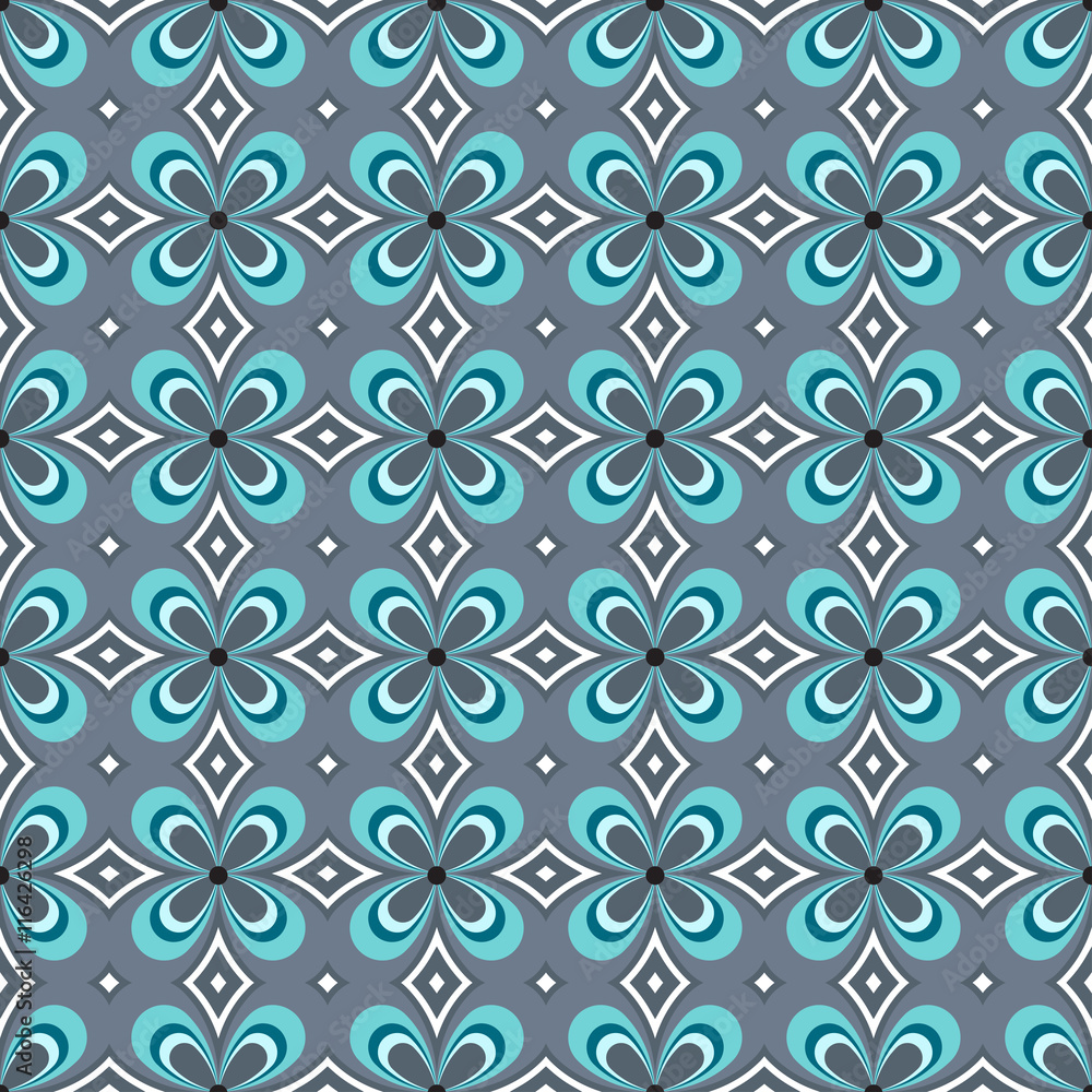 Geometric seamless pattern with stylish flower. Can be used for web, print and book design, home decor, fashion textile, wallpaper.