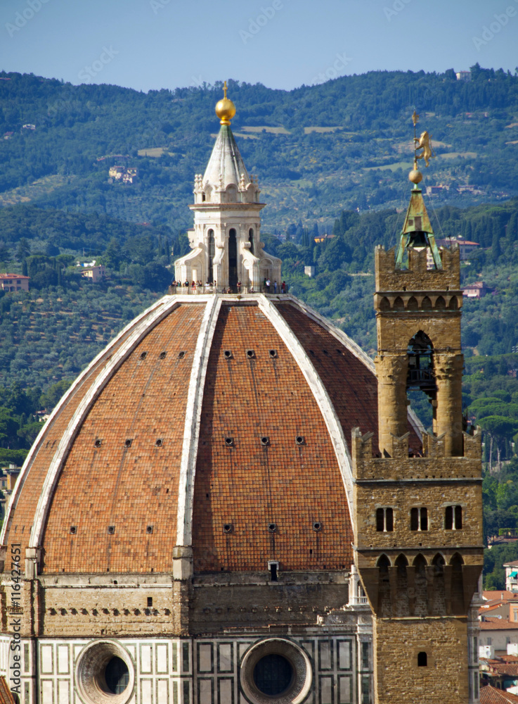 Toscana,Firenze,il duomo e la torre di Palazzo Vecchio.