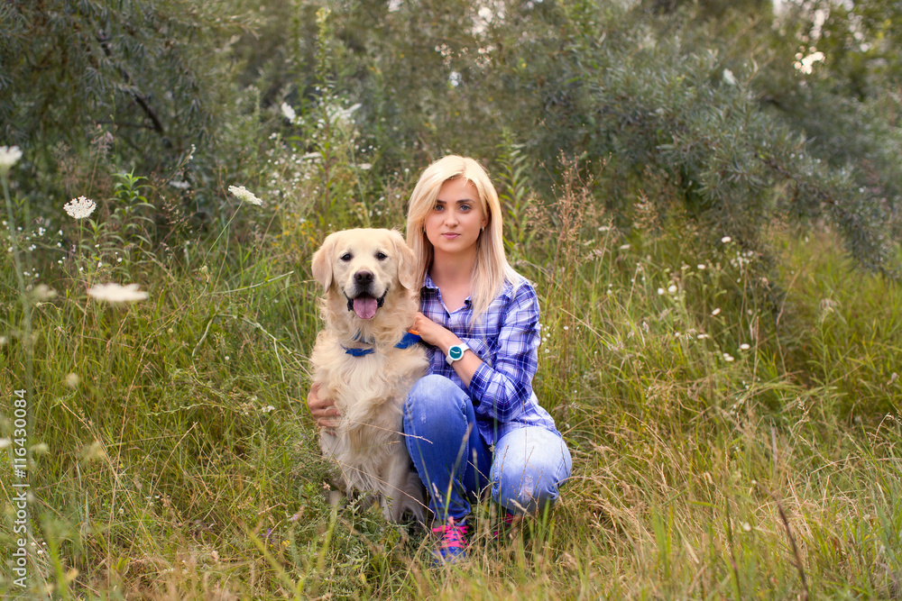 Girl walking with a dog Girl walking with a dog