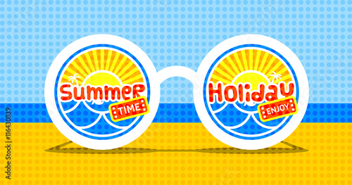 Summer time. Vector abstract sunglasses on the beach.
