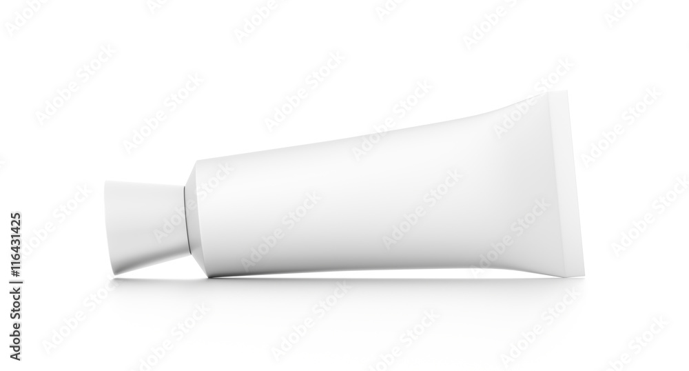 White horizontal cosmetic cream tube from front angle. White horizontal cosmetic cream tube from front angle.