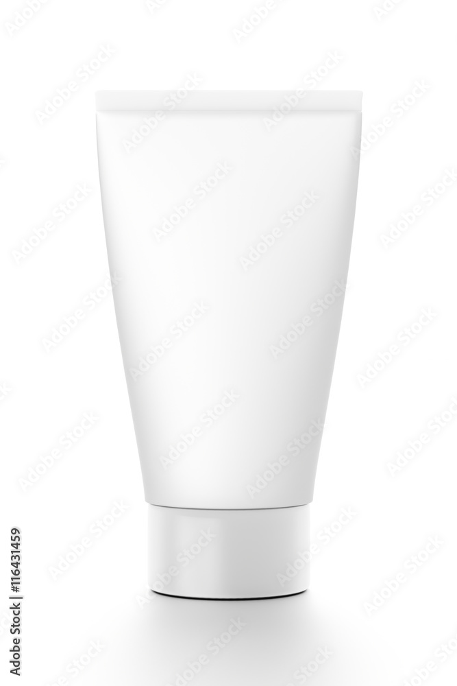 White vertical cosmetic cream tube from front angle. White vertical cosmetic cream tube from front angle.