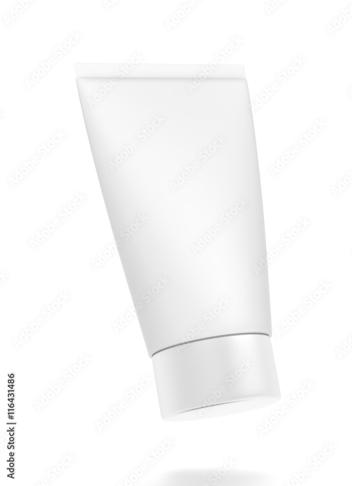 White vertical cosmetic cream tube from closeup side angle. White vertical cosmetic cream tube from closeup side angle.